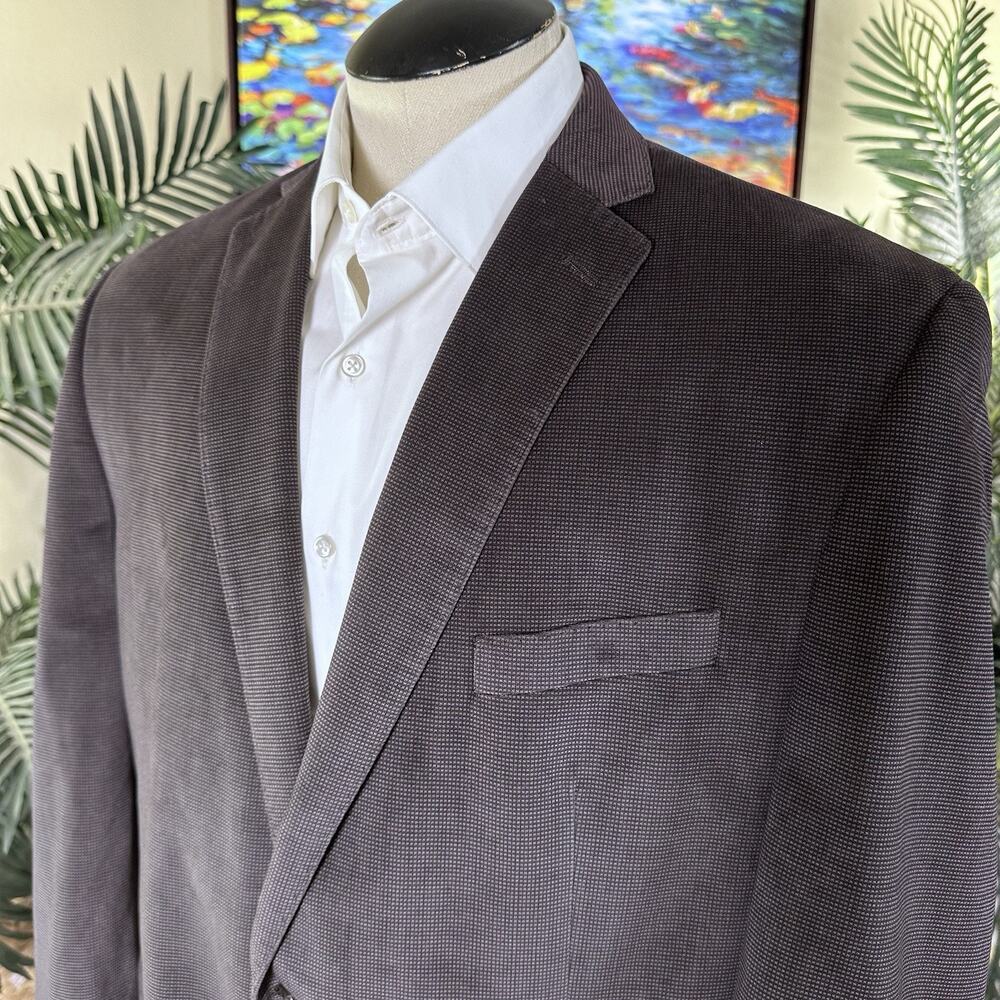 Calvin Klein Men 46R Microfiber Dark Brown Small check Excellent !